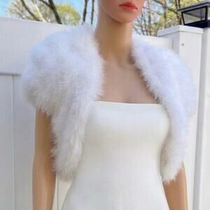 Vintage Ostrich Feather Fur Bridal Bolero Shrug Ivory Edward Berger NY USA Small
